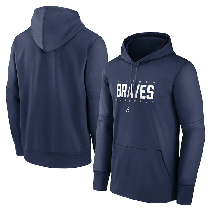 Men's Atlanta Braves Navy Pregame Performance Pullover Hoodie - Click Image to Close